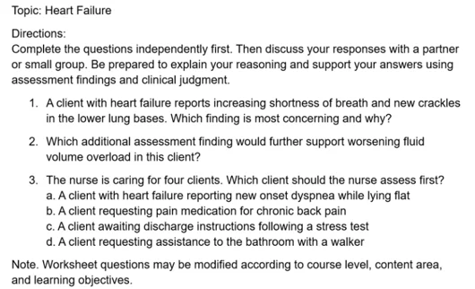 Figure 1. Sample Recognition-Based Clinical Judgment Worksheet